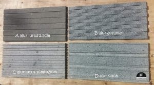 batu andesit dinding luar rumah dengan motif alur lurus