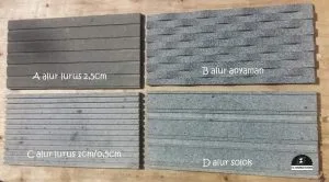 batu andesit dinding luar rumah dengan motif alur lurus