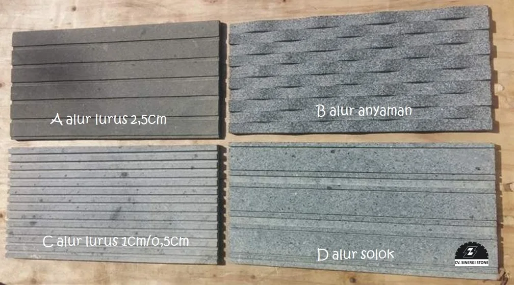 batu andesit dinding luar rumah dengan motif alur lurus