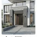 Desain rumah minimalis tampak depan menggunakan batu alam andesit grey dari Sinergi Stone untuk fasad elegan dan tahan lama.