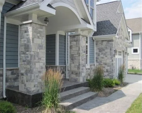 desain tiang teras elegan batu alam batu andesit