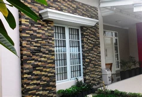desain teras rumah batu alam menarik