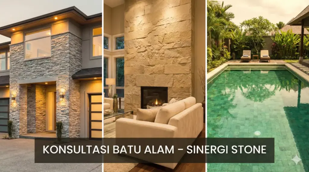 Kolase inspirasi interior dan eksterior rumah batu alam modern dari Sinergi Stone