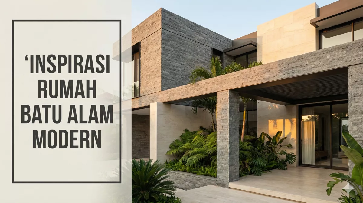 Rumah batu alam modern minimalis dengan fasad andesit dan palimanan dari Sinergi Stone