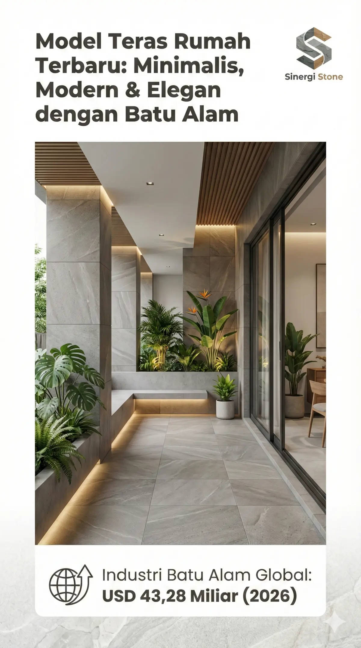 Model teras rumah minimalis modern dengan batu alam andesit elegan dari Sinergi Stone