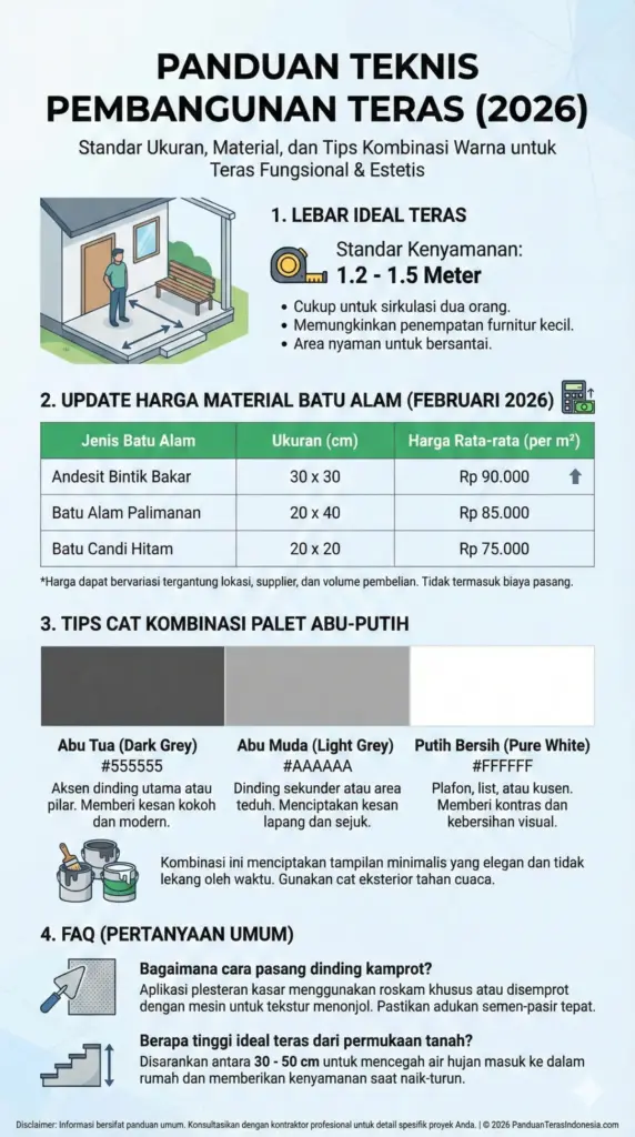 anduan lebar teras ideal dan harga batu alam dinding 2026