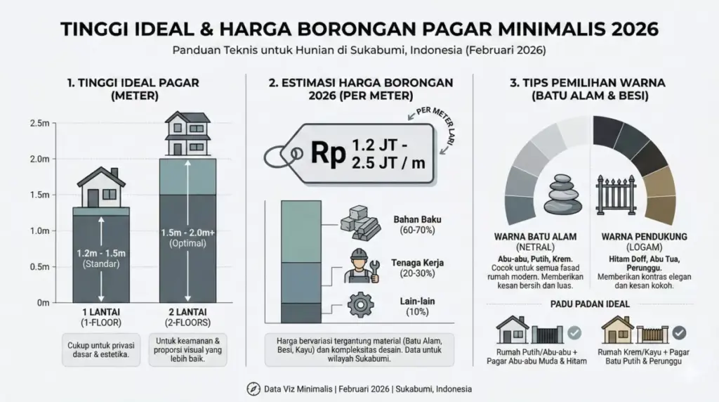 Panduan tinggi pagar & estimasi harga borongan batu alam 2026.