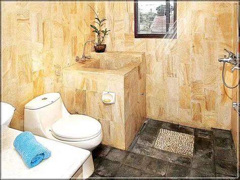 contoh desain kamar mandi lantai batu alam renovasi