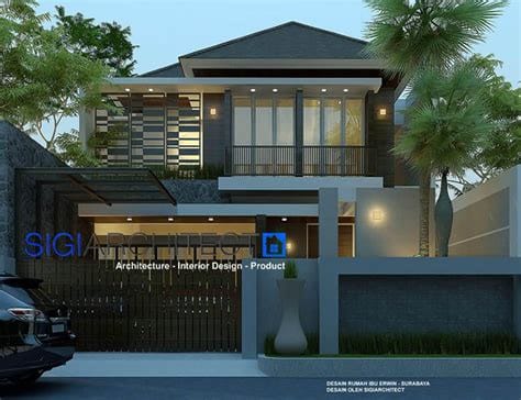 rumah tropis batu alam ekspos desain rumah lantai