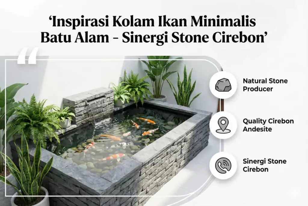 Infografis inspirasi kolam ikan minimalis batu alam Sinergi Stone untuk lahan sempit indoor