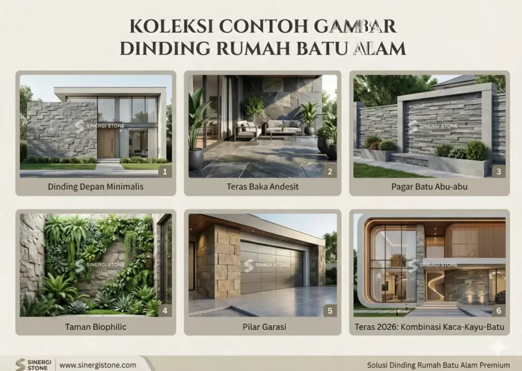  Koleksi inspirasi desain dinding rumah batu alam minimalis teras pagar Sinergi Stone Cirebon.
