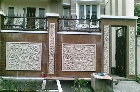 konsep desain pagar rumah minimalis tembok batu alam cantik