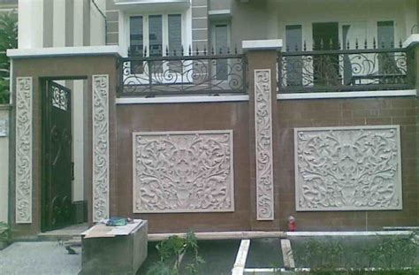 foto pagar besi minimalis batu alam eksterior