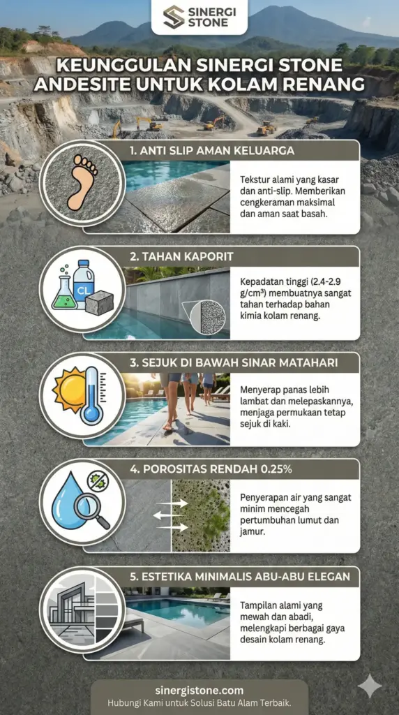 5 keunggulan batu andesit Sinergi Stone anti-slip tahan lama kolam renang