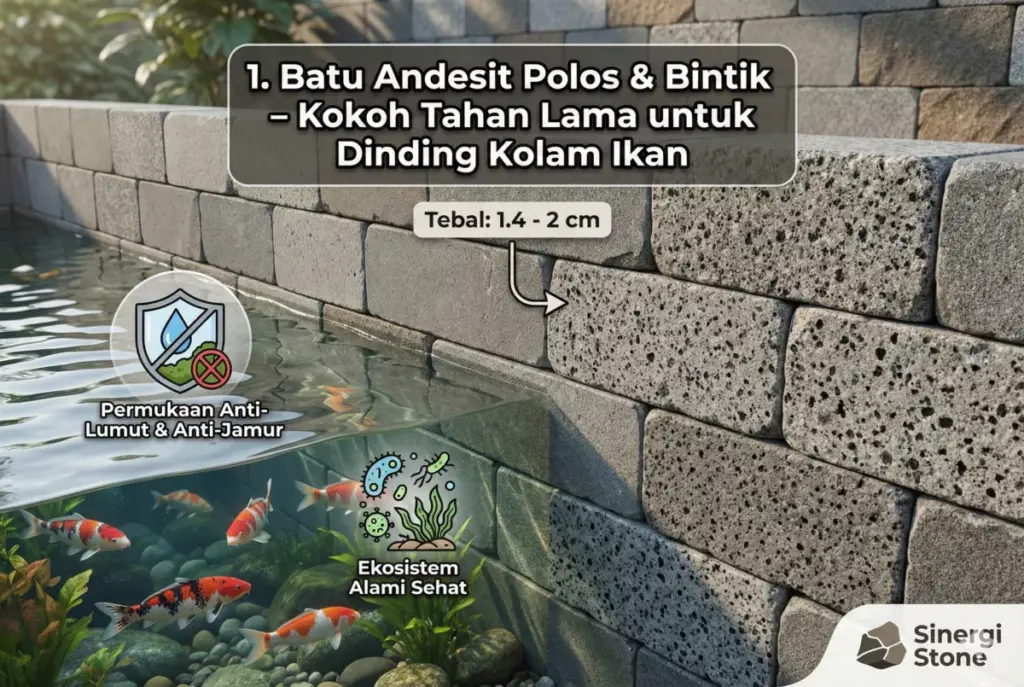 Batu andesit polos bintik tahan air untuk dinding kolam ikan minimalis Sinergi Stone