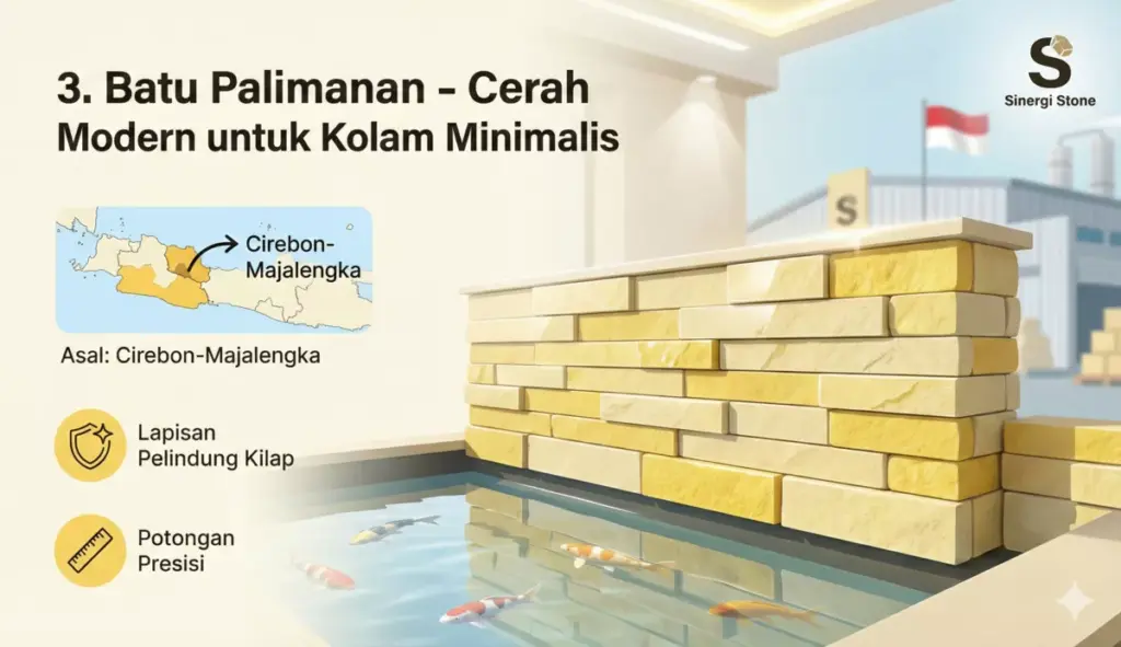 Batu palimanan kekuningan modern tahan lama dinding kolam ikan