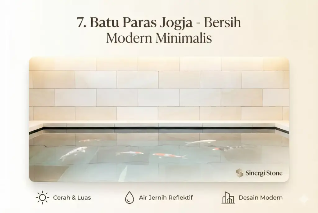 Batu paras jogja putih modern untuk dinding kolam ikan mewah