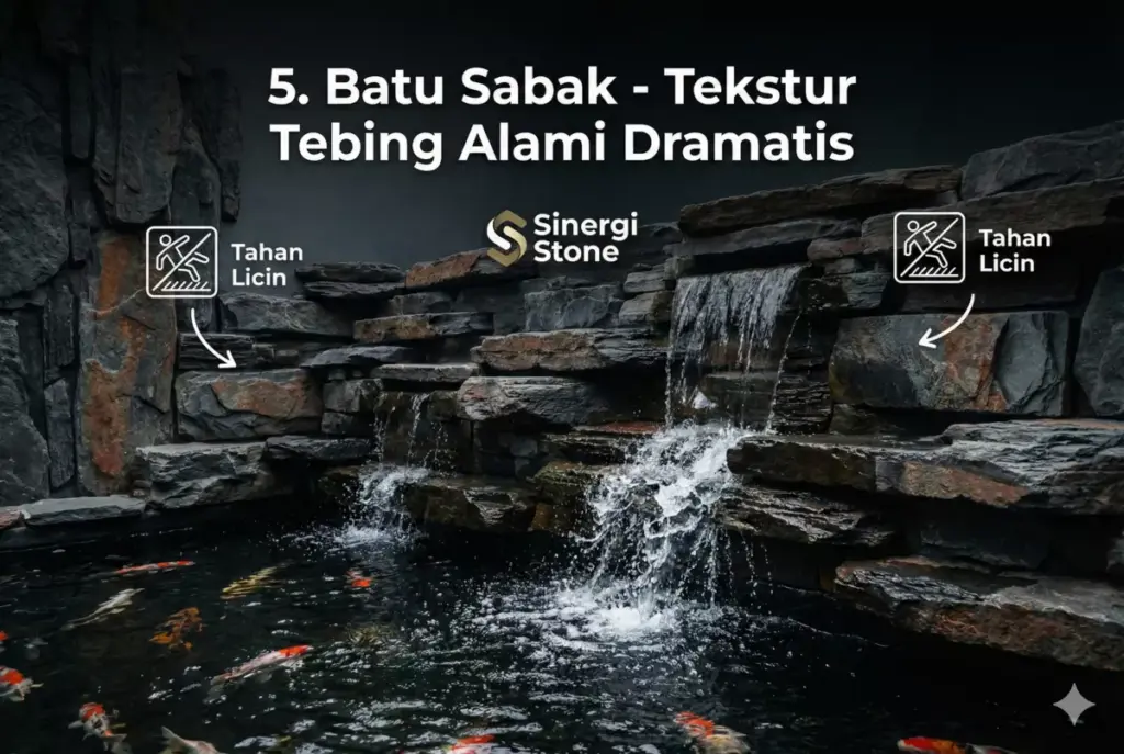 Batu sabak berlapis unik untuk dinding tebing kolam ikan alami 