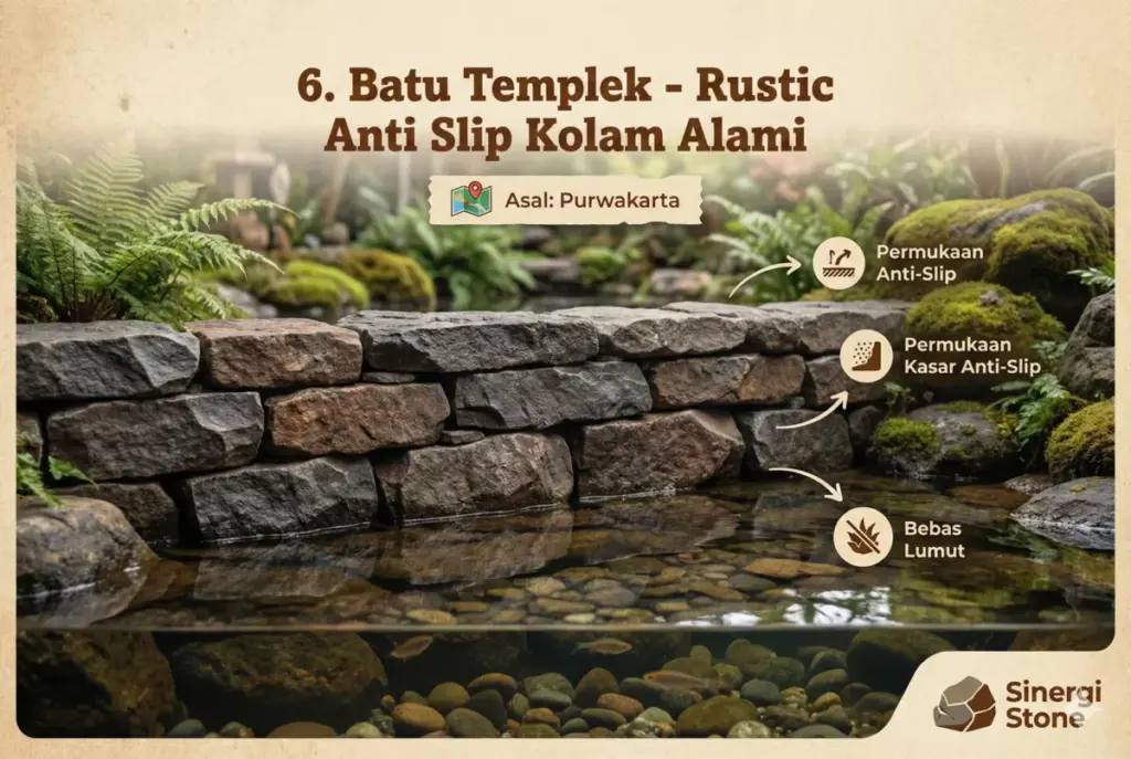 Batu templek anti slip natural untuk kolam ikan mini