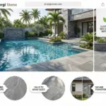 Infografis kolam renang batu alam andesit ala resort mewah Sinergi Stone Cirebon