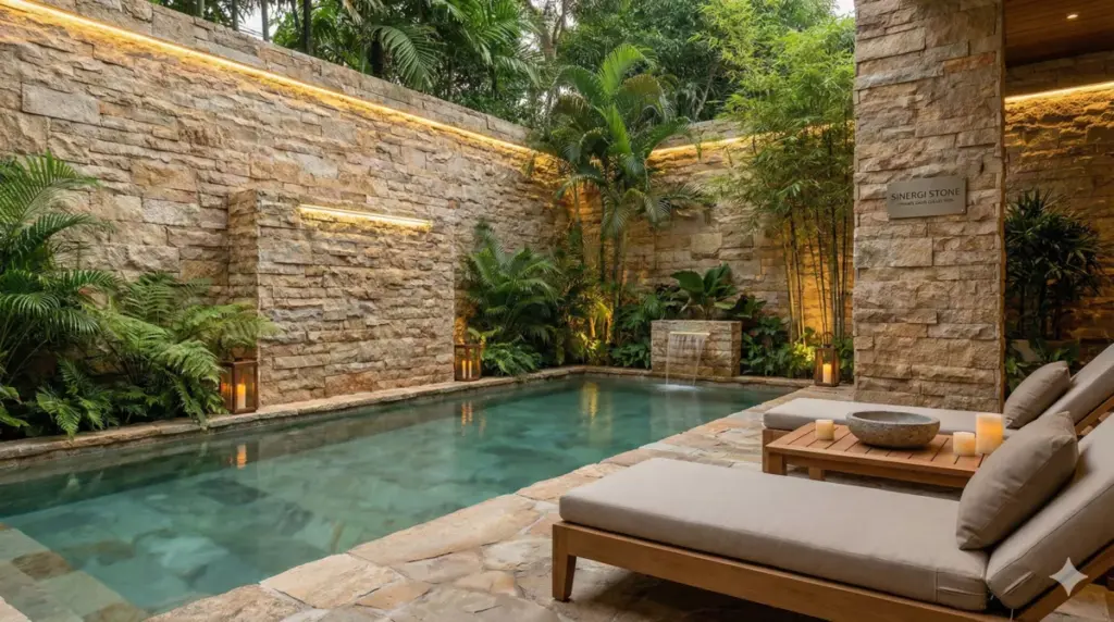 Kolam tersembunyi oasis batu sabak alami relaksasi Sinergi Stone