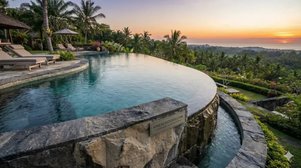 Infinity edge kolam renang batu alam tekstur kasar Sinergi Stone