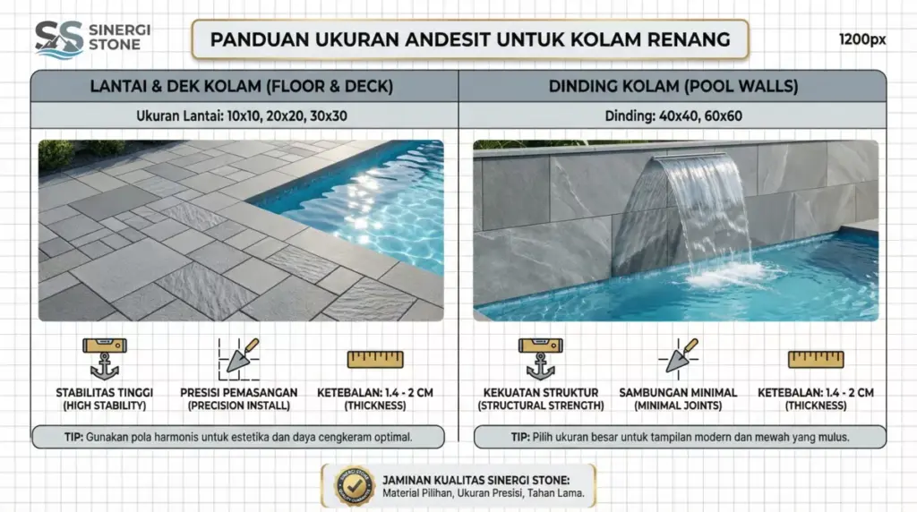 Tips ukuran batu andesit 10x10 hingga 60x60 untuk lantai dinding kolam renang