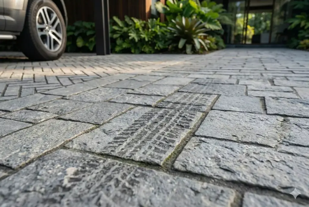 Keunggulan batu alam andesit untuk lantai carport tahan lama dan estetika alami minimalis modern.