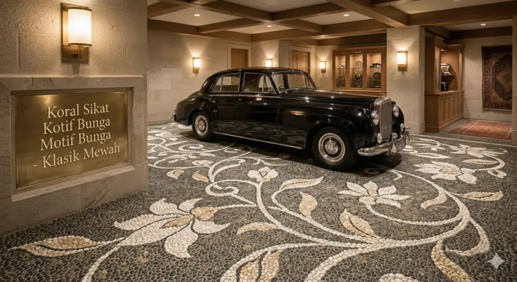 Foto lantai garasi koral sikat motif bunga elegan timeless untuk mobil mewah