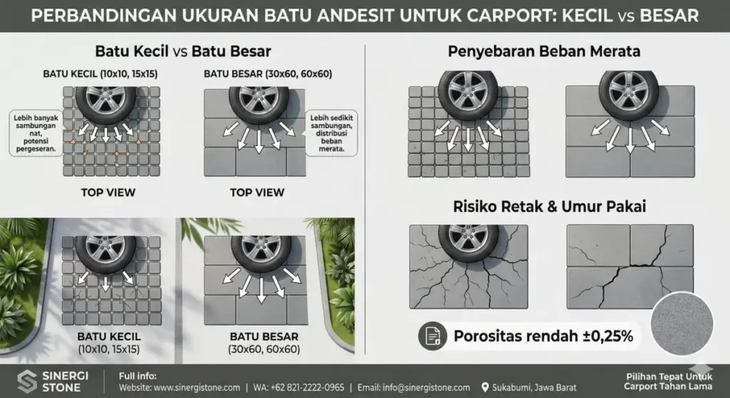 Infografis distribusi beban pada batu alam andesit carport
