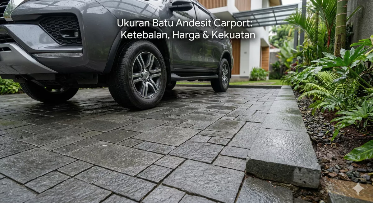 Carport batu alam andesit dengan variasi ukuran dan ketebalan