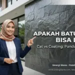 Apakah batu alam bisa dicat? Dinding andesit coating wetlook Sinergi Stone Cirebon