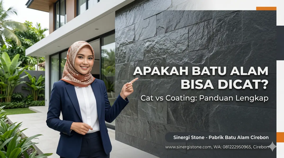 Apakah batu alam bisa dicat? Dinding andesit coating wetlook Sinergi Stone Cirebon