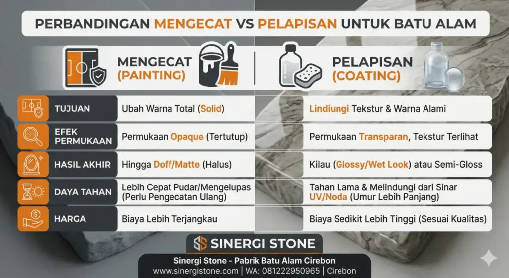 Infografis Perbandingan cat painting dan coating batu alam
