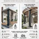 Infografis model tiang teras rumah minimalis modern dari batu alam andesit Sinergi Stone, kokoh estetik tahan lama
