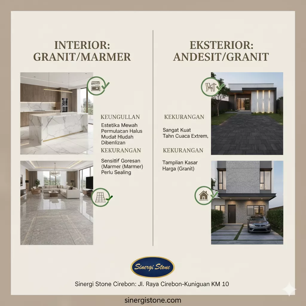 Rekomendasi marmer vs granit vs andesit interior eksterior Sinergi