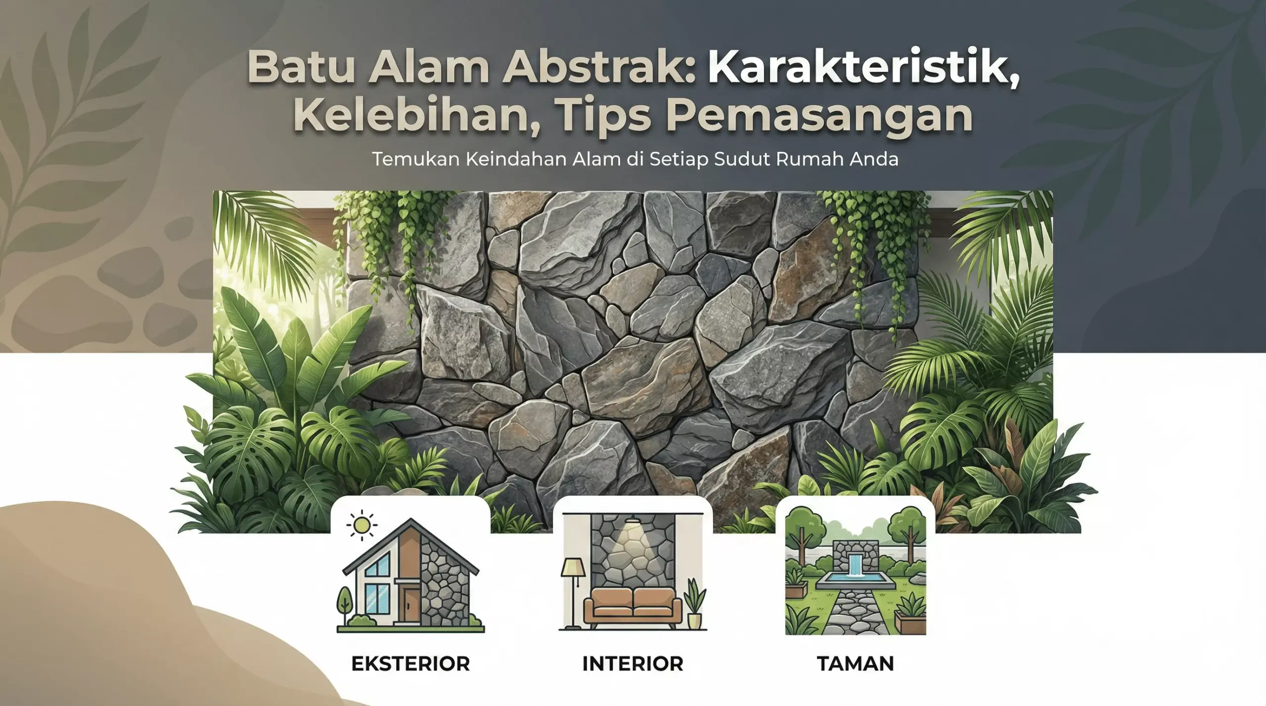 Infografis batu alam abstrak untuk dinding rumah modern dengan karakteristik unik
