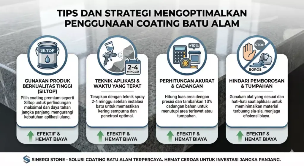 Tips optimasi daya sebar coating batu andesit dengan Siltop dan sprayer dari Sinergi Stone.